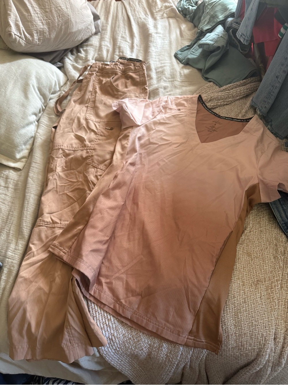 Koi scrub set Blush Pink/tan Women's Scrub Top & Cargo Pants Set